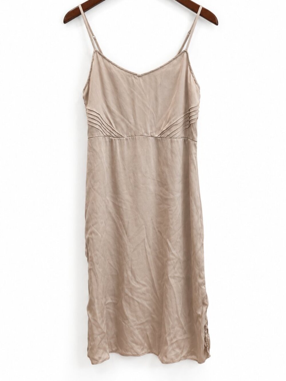 Anthropologie Feather & Bone Silk Slip Dress XS Champagne Beige 90s Minimalist